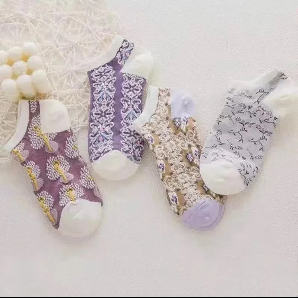 SET of 4 Pairs Floral Ankle Socks